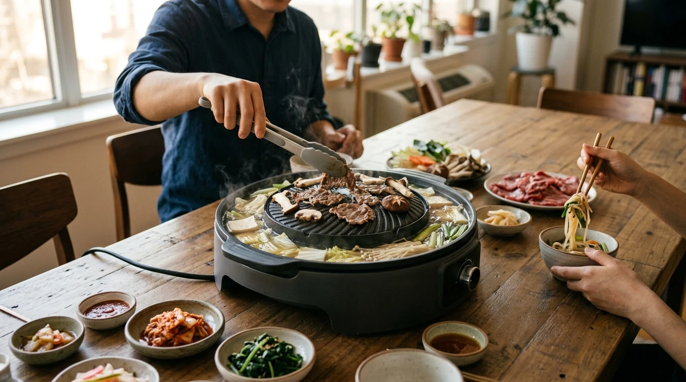 Indoor Korean Hot Pot + BBQ Grill: Low-Smoke Electric